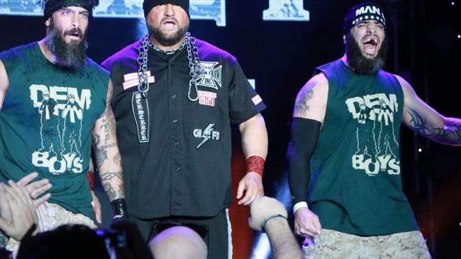 Jay Briscoe (from left), Bully Ray and Mark Briscoe, the Ring of Honor world six-man tag team championships (Photo: Patty McCarthy)
