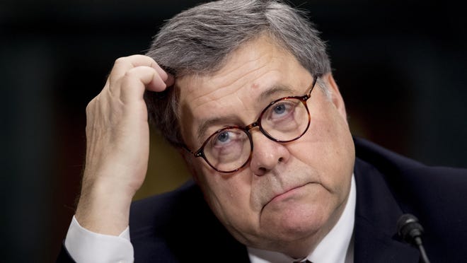 FILE - In this May 1, 2019, file photo, Attorney General William Barr appears at a Senate Judiciary Committee hearing on Capitol Hill in Washington. Barr has appointed a U.S. attorney to examine the origins of the Russia investigation and determine if intelligence collection involving the Trump campaign was âlawful and appropriate.â (AP Photo/Andrew Harnik, File)