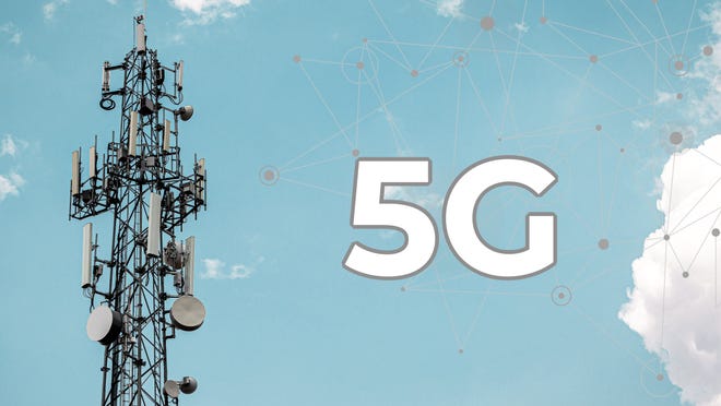 Image of cell tower with 5G next to it