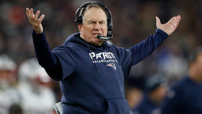 BALTIMORE, MARYLAND - NOVEMBER 03: Head coach Bill Belichick of the New England Patriots reacts against the Baltimore Ravens during the fourth quarter at M&amp;T Bank Stadium on November 3, 2019 in Baltimore, Maryland. (Photo by Scott Taetsch/Getty Images)