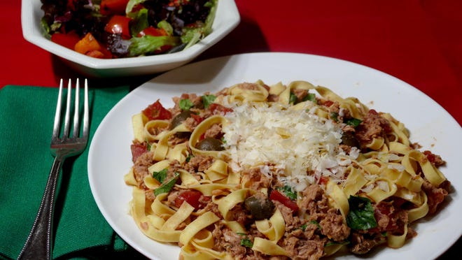 Pasta with tuna sauce makes for a quick holiday meal.