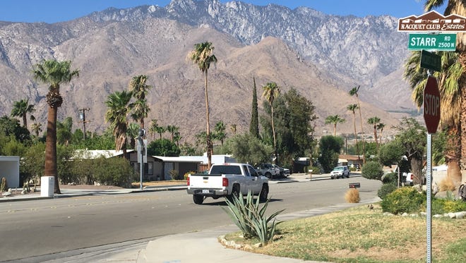 This photo shows Racquet Club and Starr roads in Palm Springs. A Desert Water Agency project is expected to begin there in a week and will cause traffic delays.