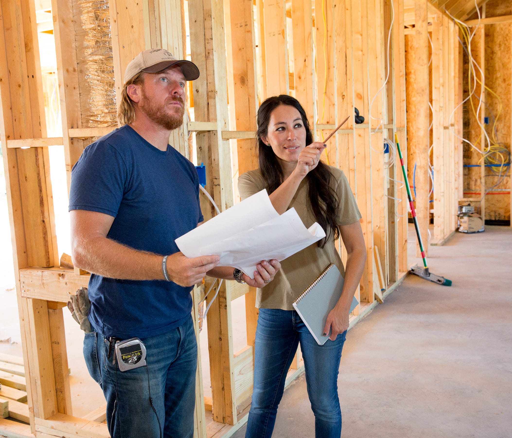 Joanna Gaines and husband Chip check in on the progress of a home on 