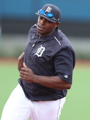 Tigers outfielder Justin Upton runs the bases during spring training Tuesday, Feb. 21, 2017 at Publix Field at Joker Marchant Stadium in Lakeland, Fla.