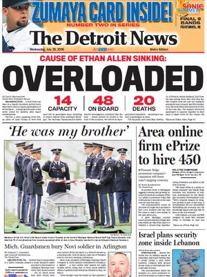 The front page of The Detroit News on July 26, 2006.