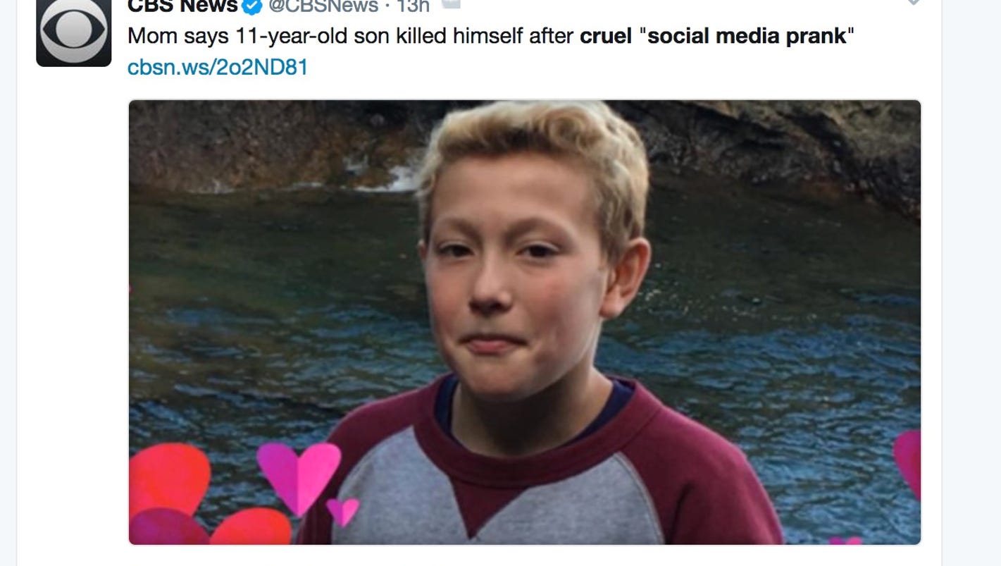 Mom 11 Year Old Killed Himself Following Twisted Social Media Prank 