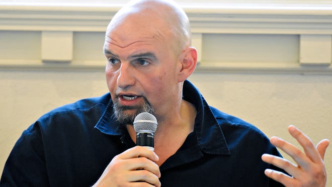 Braddock Mayor and Democratic candidate for Lieutenant Governor John Fetterman during the democratic debate for three contested Democratic primary races hosted by the York County Young Democrats at Marketview Arts in York City, Thursday, April 26, 2018. Dawn J. Sagert photo