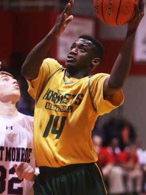 Rayville forward JaMarcus Wilson, one of the Hornets' famed Wilson boys, drives to the basket. Rayville plays North Caddo in the Class 2A semifinals on Wednesday.