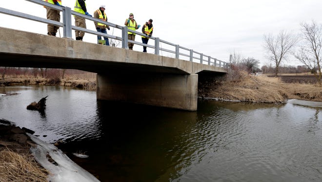 University of Wisconsin-Parkside students collect water samples from the Root River near S. 60th St. and Oakwood Road in Franklin.