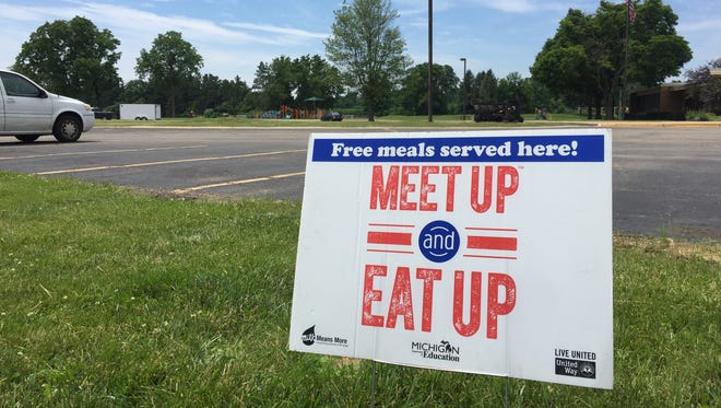 A Meet Up and Eat Up sign at Riverside Elementary.