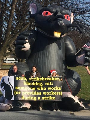 Union leaders placed this inflatable rat in front of Cedar Haven's Fifth Avenue entrance to protest a job fair on Nov. 29, 2017.