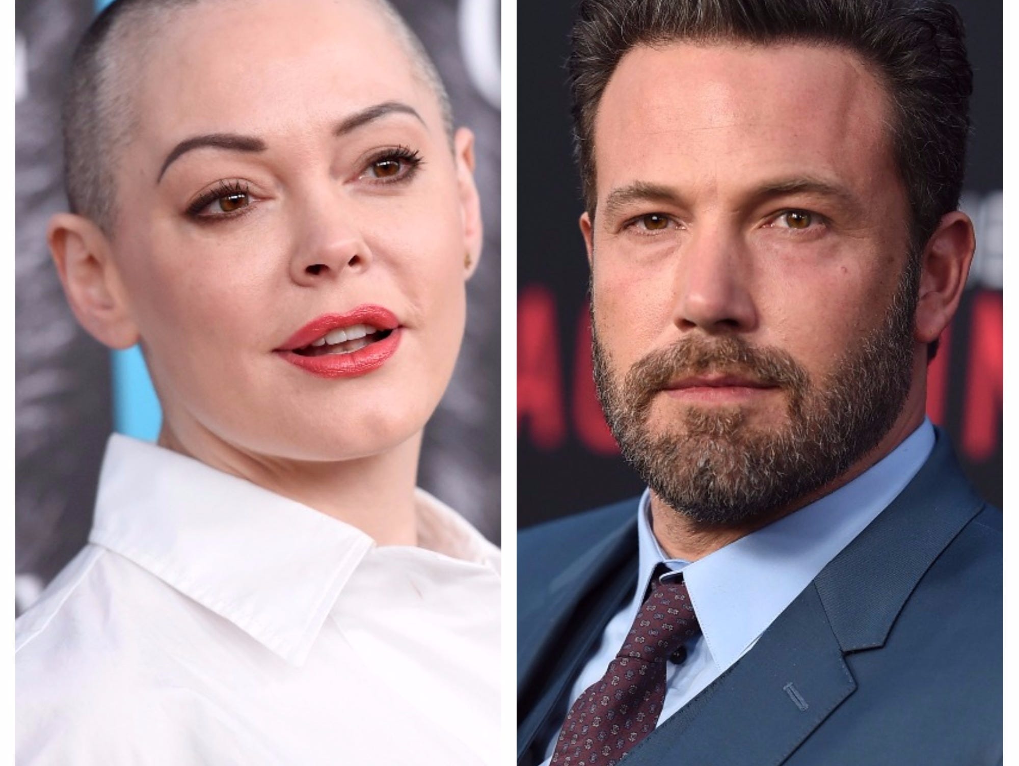 Rose McGowan (left) and Ben Affleck (right) aren't agreeing on Harvey Weinstein.