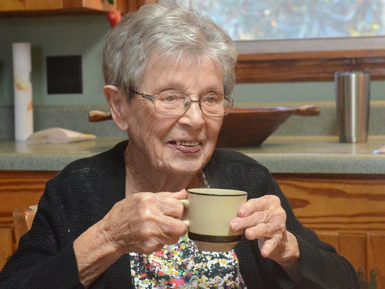 Bertha Vickers sits at her kitchen table as she talks about her memories of her of life.
