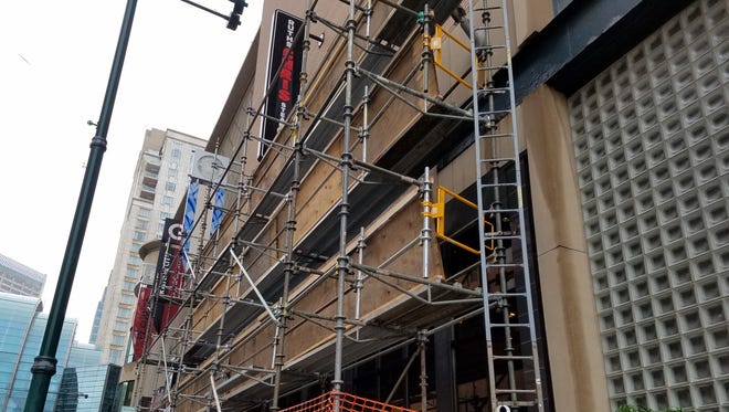 Scaffolding surrounds Ruth's Chris, 45 S. Illinois St. as work begins on a major remodel inside and out. A similar scene plays out at nearby St. Elmo Steak House, which is undergoing exterior restoration.