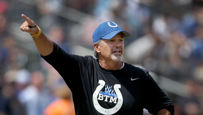 Indianapolis Colts head coach Chuck Pagano at the Colts training camp Wednesday, August 12, 2015, afternoon at Anderson University in Anderson IN.