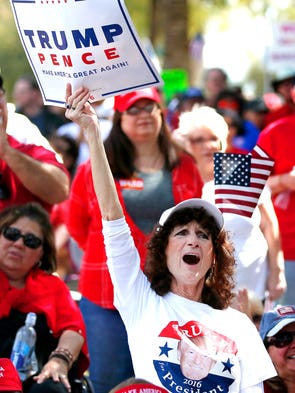Julie Purdin, of Glendale, cheers during a Pro-Trump