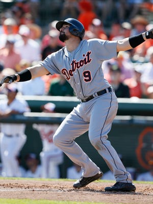 Detroit Tigers third baseman Nick Castellanos hits a home run against the Baltimore Orioles on March 3, 2015, in Sarasota, Florida.