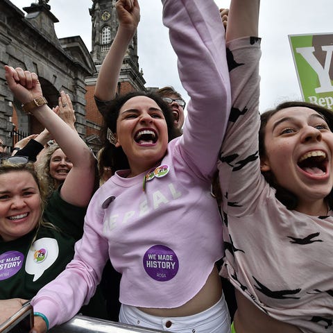 Yes voters celebrate as the result of the Irish re
