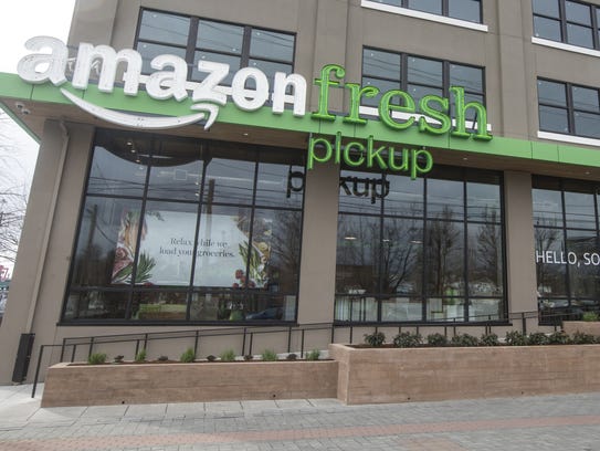 An AmazonFresh Pickup storefront is pictured on March