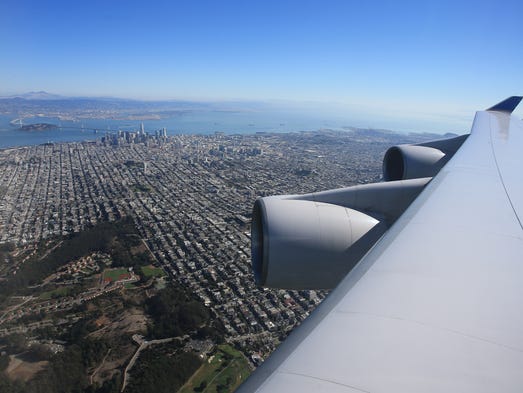 United Airlines' last Boeing 747 takes off over San