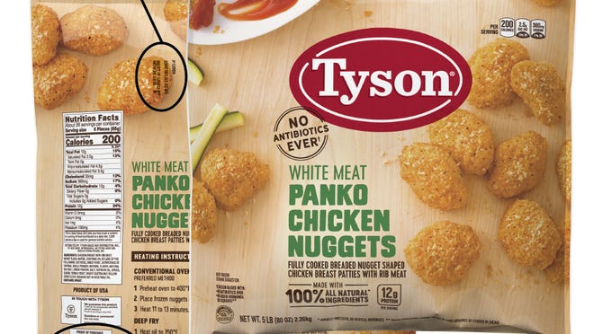 Tyson Foods is recalling more than 36,000 pounds of chicken nuggets because they may be contaminated with rubber.
