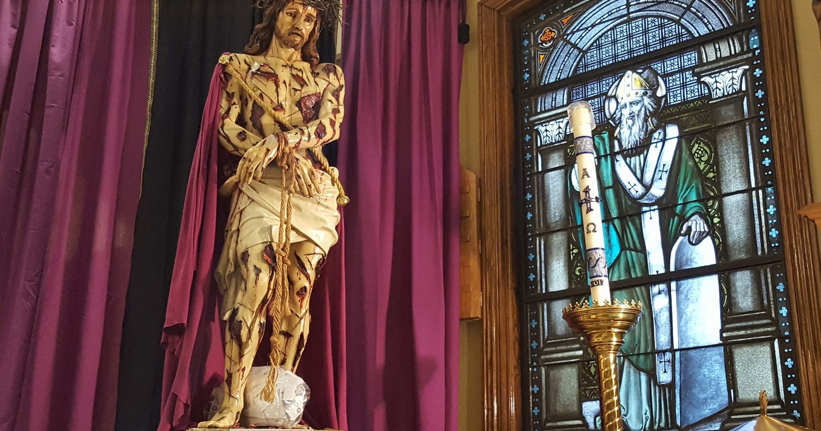Scourged Christ statue at St. Benedict for Lent