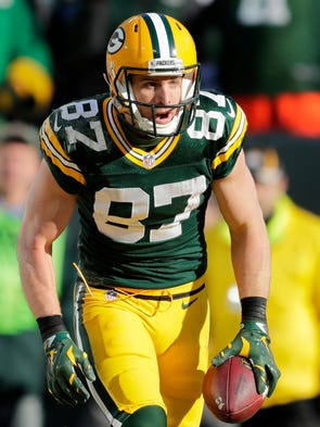 Green Bay Packers' Jordy Nelson celebrates a second