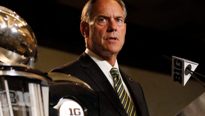 Michigan State head coach Mark Dantonio speaks to the media Tuesday at the Big Ten media days in Chicago.