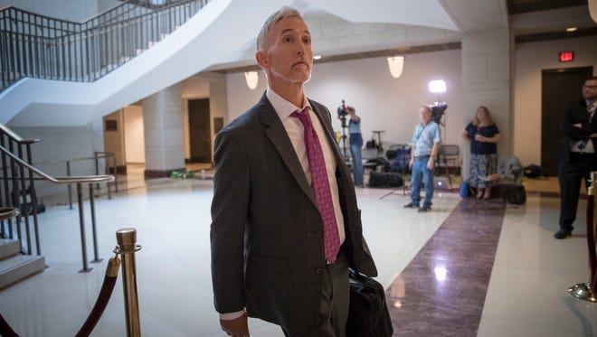 House Intelligence Committee member Rep. Trey Gowdy, R-S.C. arrives for a meeting with White House senior adviser Jared Kushner and the committee as the committee probes Russia's election meddling and possible ties to Trump's campaign.