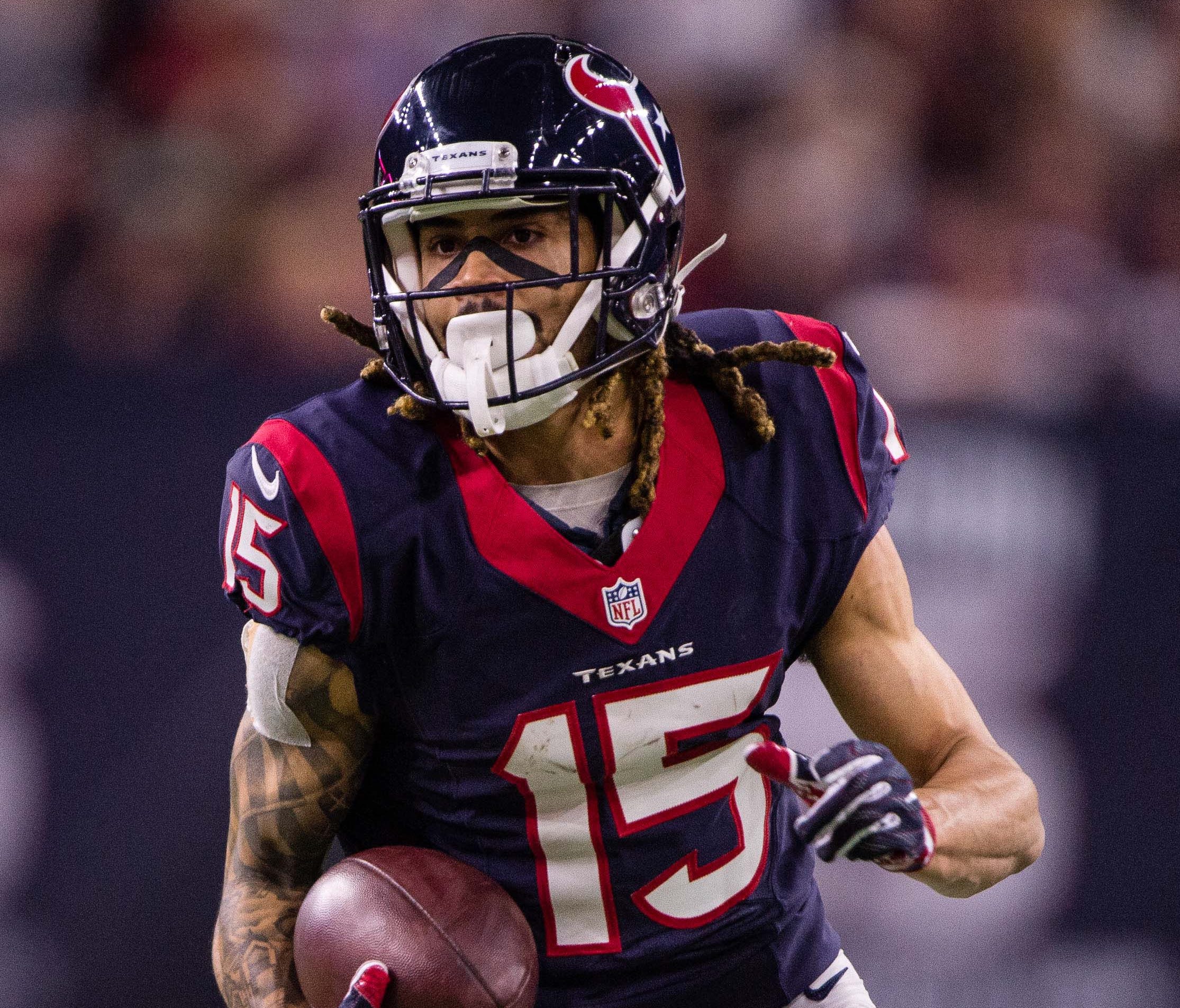 Houston Texans wide receiver Will Fuller (15) in action against the Oakland Raiders during the AFC Wild Card playoff football game at NRG Stadium.