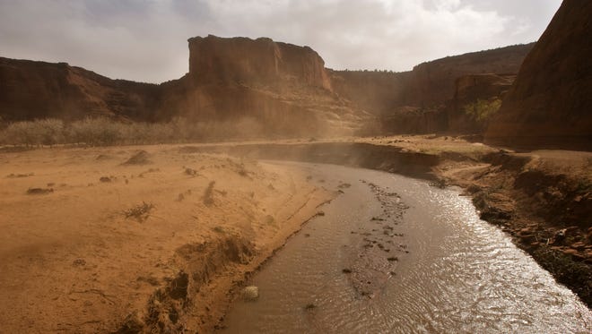 Winds kick up dust at Canyon de Chelly National Monument outside of Chinle, Ariz., on the Navajo Nation on April 1, 2009.