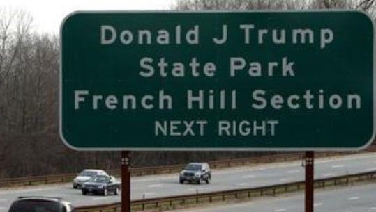 Donald Trump State Park sign is located on the Taconic State Parkway in the Hudson Valley