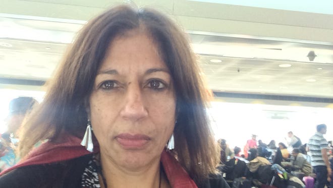 Des Moines Register columnist Rekha Basu took this selfie at a Chicago airport gate.