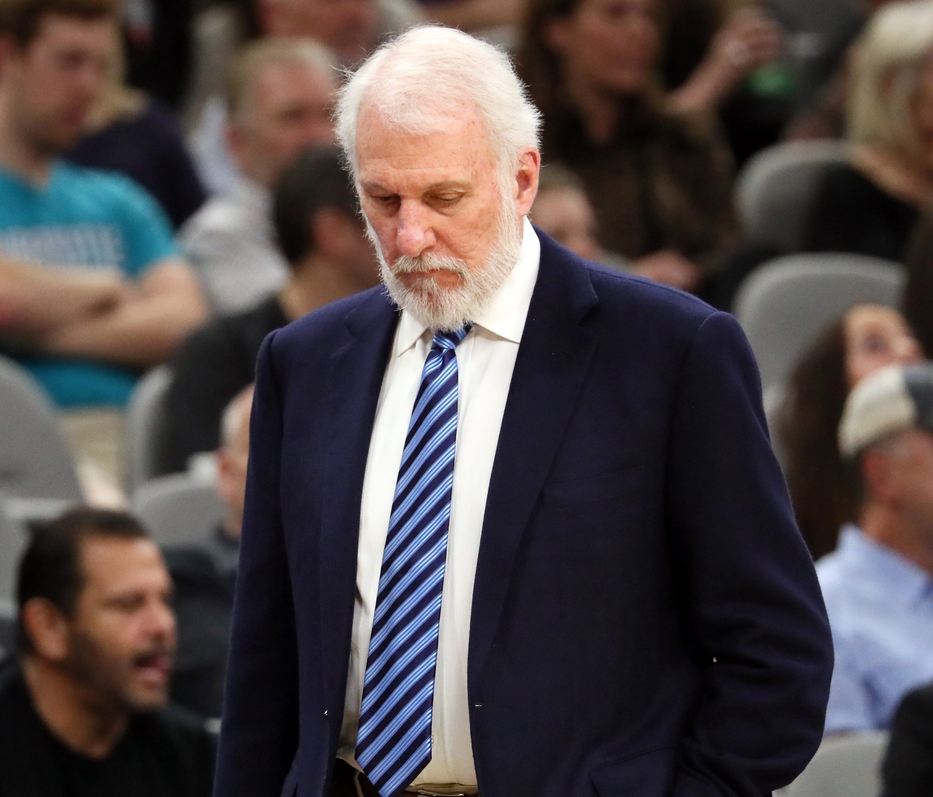 San Antonio Spurs head coach Gregg Popovich during the first half against the Memphis Grizzlies.