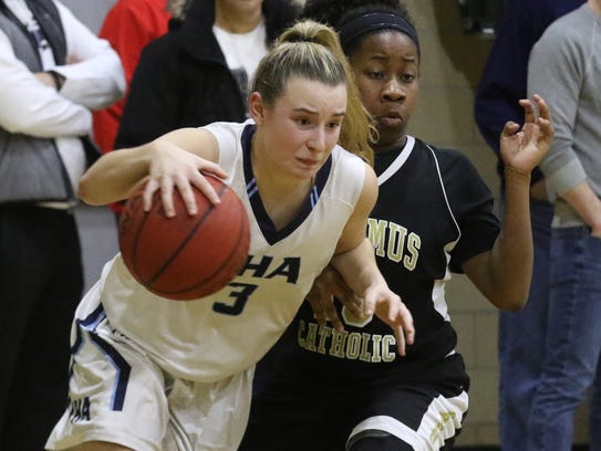 Brittany Graff of IHA drives to the basket.