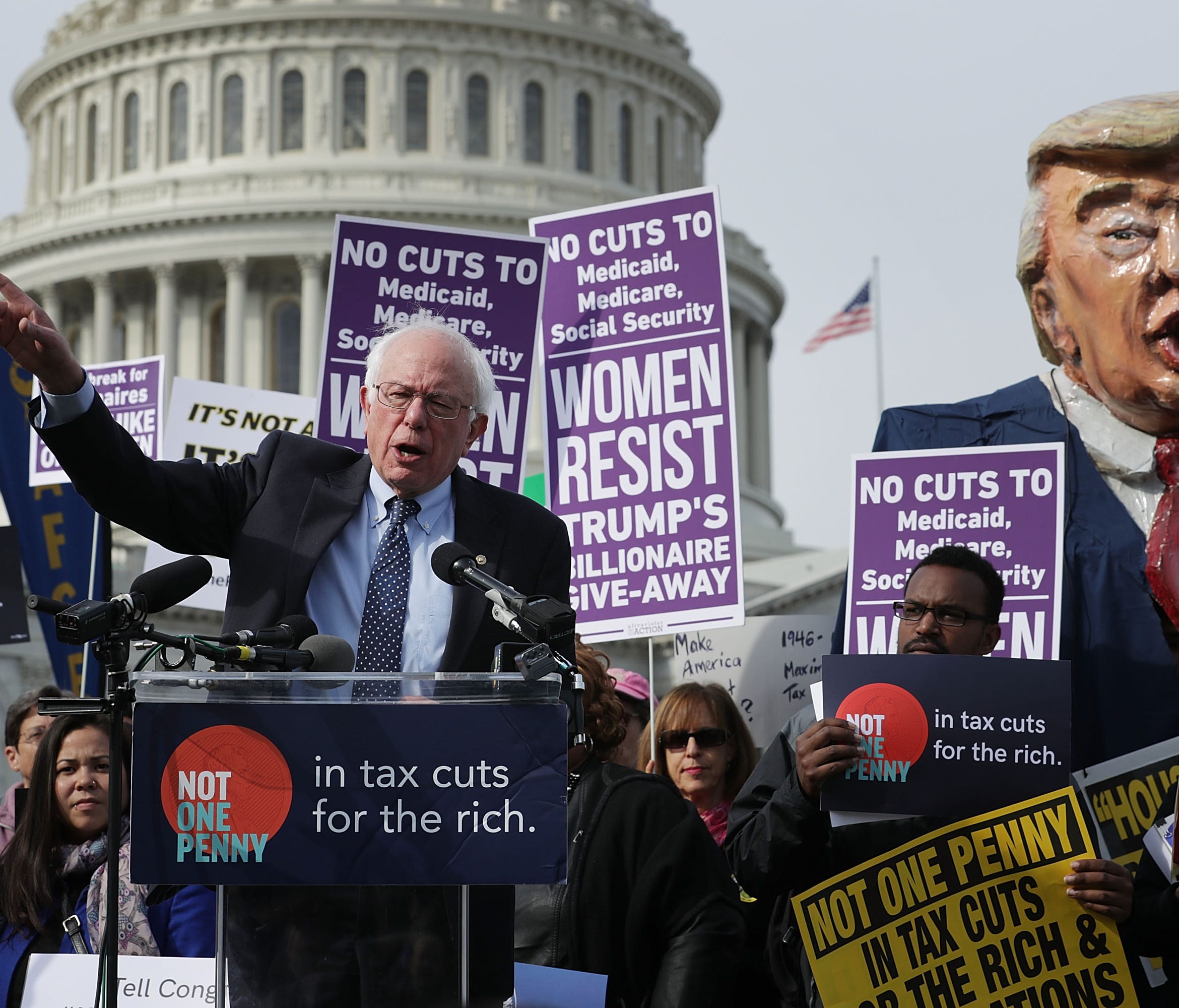Sen. Bernie Sanders, I-Vt., addresses a rally against the Republican tax plan outside the U.S. Capitol on Nov. 1, 2017.