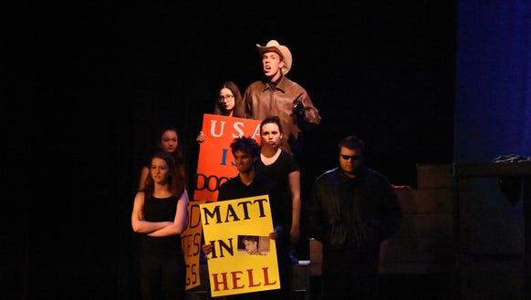 Keegan Luther as the Rev. Fred Phelps in Greasepaint
