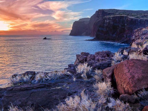 The island of Lanai remains one of Hawaii's most pristine inhabited islands -- home to some of the state's best beaches and natural scenery, like the Kaholo Cliffs.