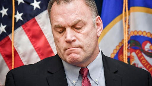 In a Feb. 13, 2017 photo, Rep. Dave Baker, R-Willmar reacts after watching the Dose of Reality video depicting a parent who can't wake her child who overdosed on an opioid. Baker and Sen Chris Eaton, D-Brooklyn Center both lost children to heroin overdoses and are two of the leading voices in the legislature for combatting the opioid epidemic. Minnesota Attorney General Lori Swanson joined her counterpart in Wisconsin Monday, Feb. 20, 2017, in promoting the “Dose of Reality” media campaign to warn people of the dangers of misusing or overusing opioid painkillers.