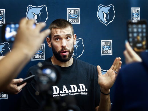 Memphis Grizzlies center Marc Gasol speaks to the media