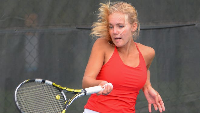 Maddie Shipshock of Arrowhead competes in a preliminary match in the Classic 8 conference girls tennis meet.