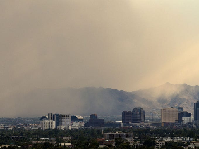 Dust storm sweeps through central Phoenix viewed from