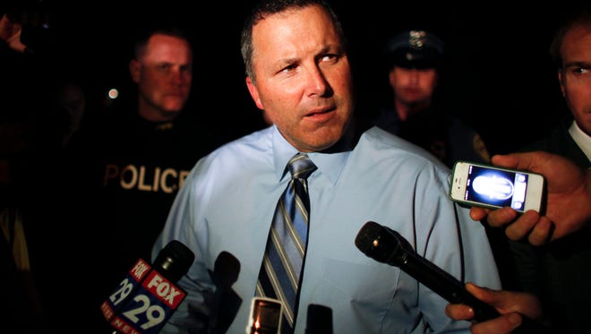Pennsville Chief of Police Allen Cummings speaks to members of the media outside a home belonging to the father of the LAX shooting suspect Paul Ciancia in Pennsville N..J., on Friday Nov. 1, 2013.