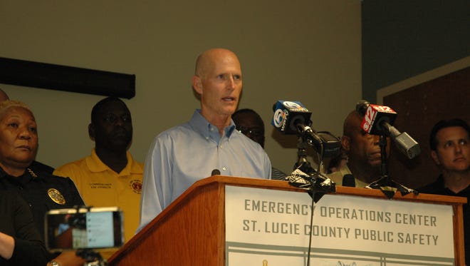 Florida Gov. Rick Scott visited the Douglas M. Anderson Emergency Operations Center to warn St. Lucie County residents about the threat of Hurricane Matthew. The Communications staff streamed all of the press conferences relating to the hurricane via Facebook Live.
