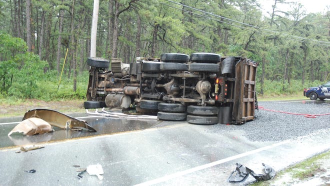 This dump truck flipped over on Route 539 Thursday morning in Manchester.