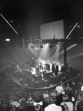 Fans crowd around the stage as The Who performed Monday, Dec. 3, 1979, at Riverfront Coliseum after 11 people died in the crush of the crowd outside the coliseum.