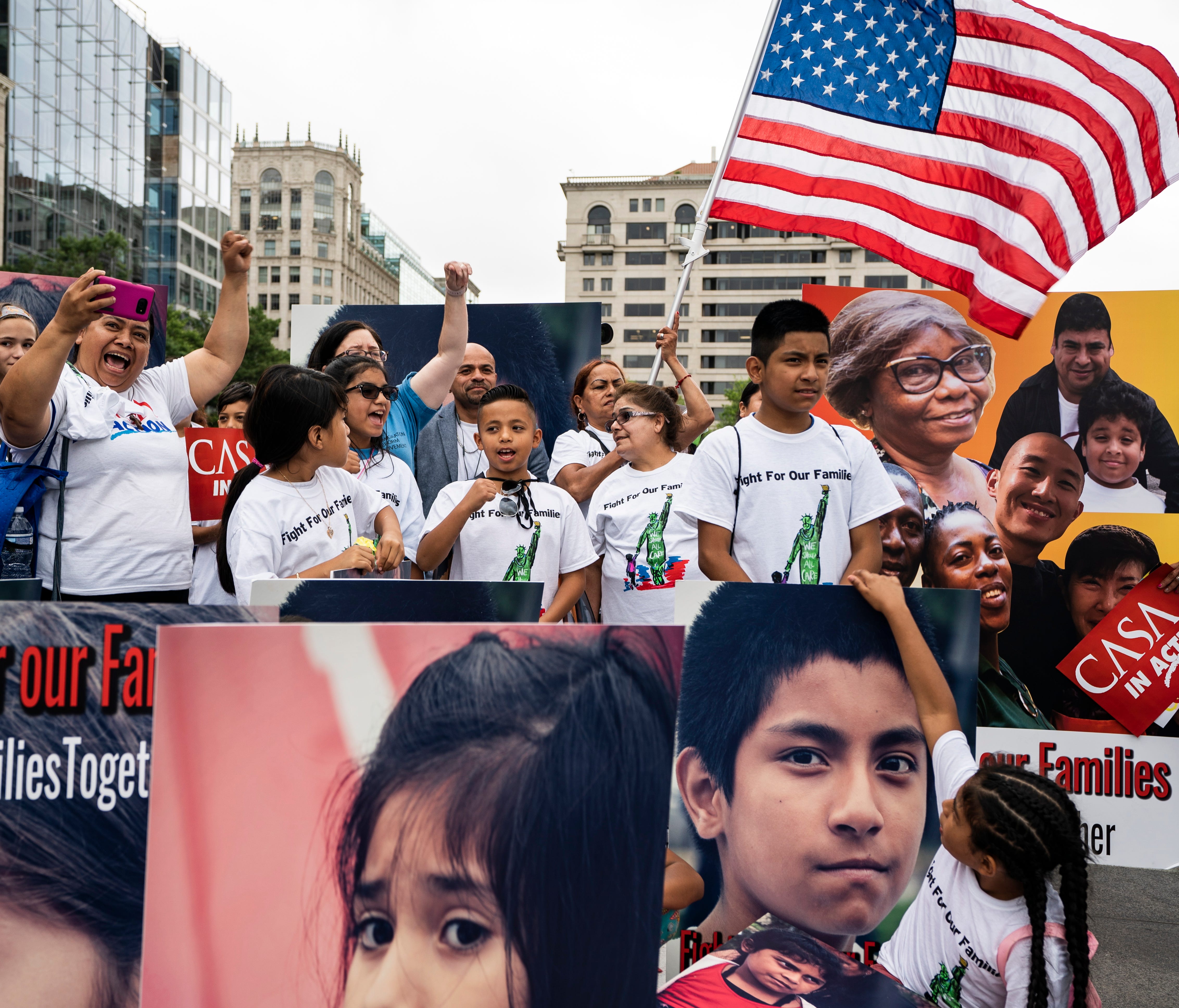 CASA in Action and the Fair Immigration Reform Movement (FIRM) hold a rally to 'demand protections for the men, women and children separated at the border as a direct result of Trump's 'zero tolerance' policy at Freedom Plaza in Washington, D.C., on 