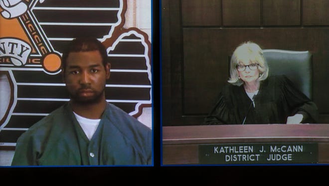 Floyd Galloway speaks to Judge Kathleen McCann via video hookup from the Wayne County Jail.