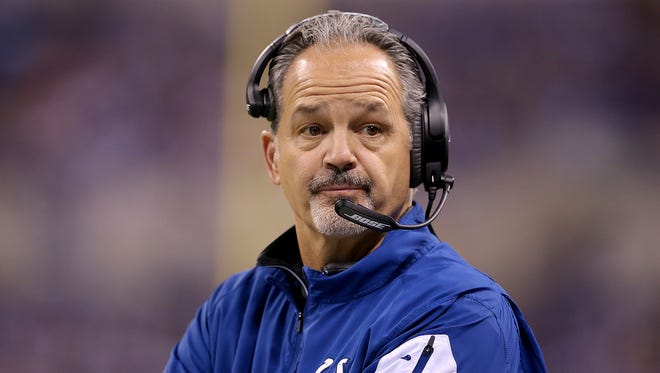 Indianapolis Colts head coach Chuck Pagano in the second half of their game. The Indianapolis Colts defeated the Tennessee Titans 30-24 Sunday, January 3, 2016, afternoon at Lucas Oil Stadium.