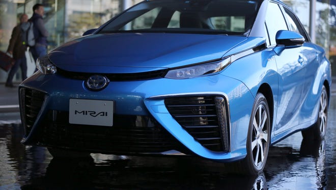 Toyota Motor Corp.'s all new fuel cell vehicle  Mirai is displayed after its unveiling event in Tokyo last year